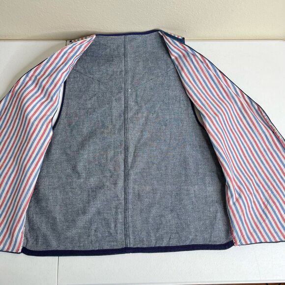 Vintage Handmade Blue Denim Western Two Button Vest Stripe Contrast Women Medium - Picture 5 of 12